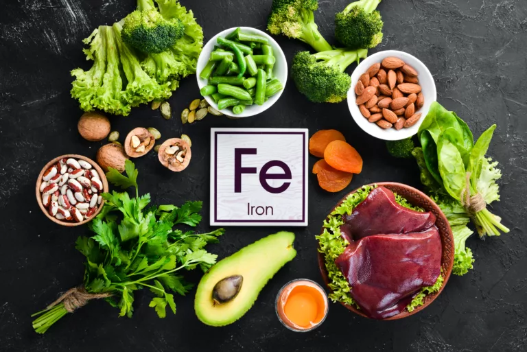 Food containing natural iron. Fe: Liver, avocado, broccoli, spin