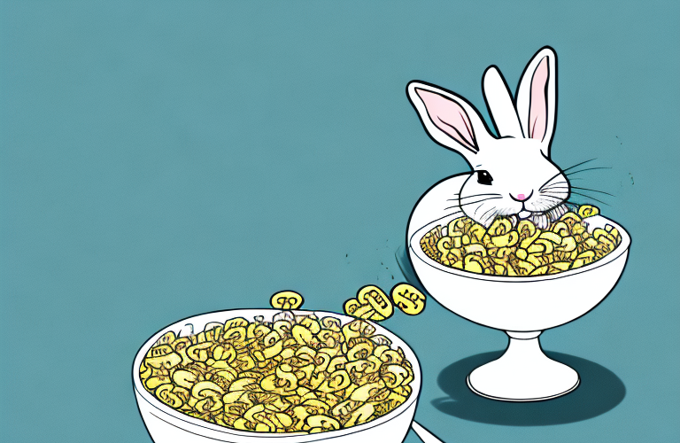 A rabbit eating a bowl of cheerios