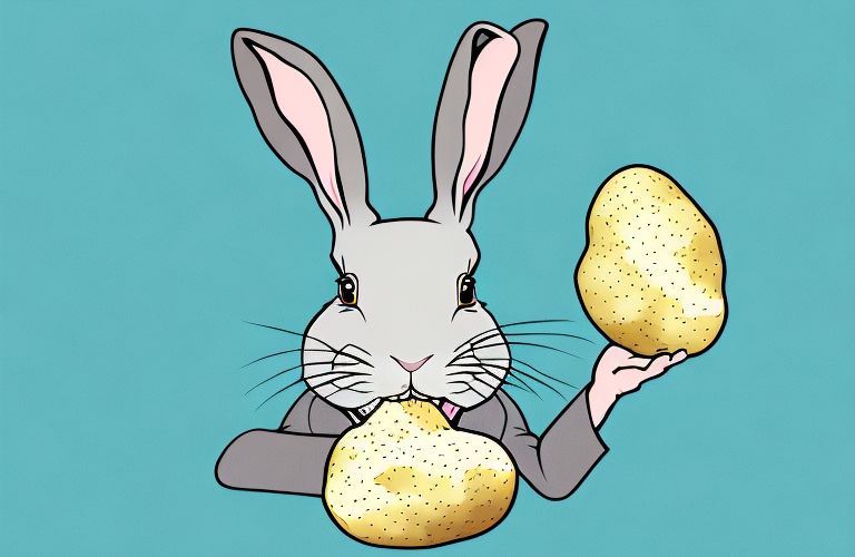 A rabbit eating a potato