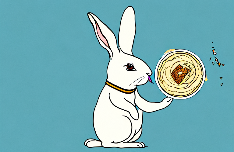 A rabbit eating hummus