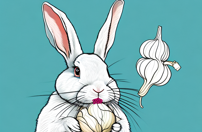 A rabbit eating a garlic clove