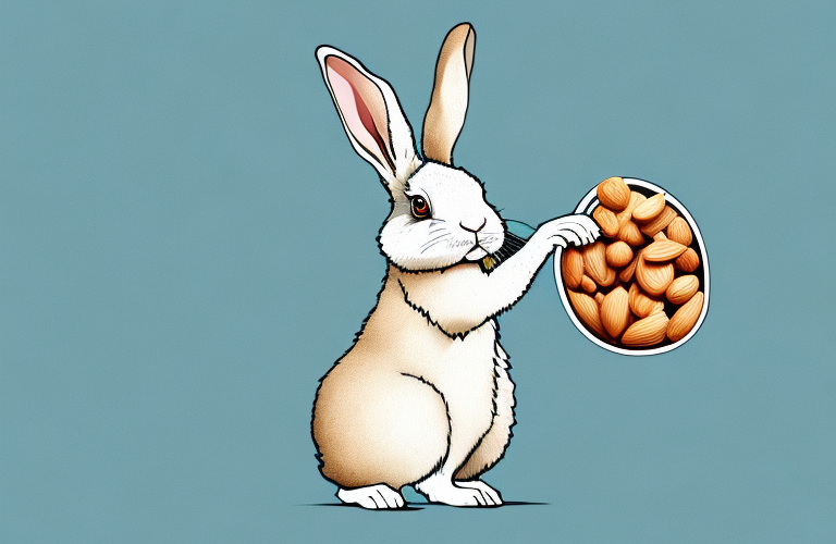 A rabbit eating an almond