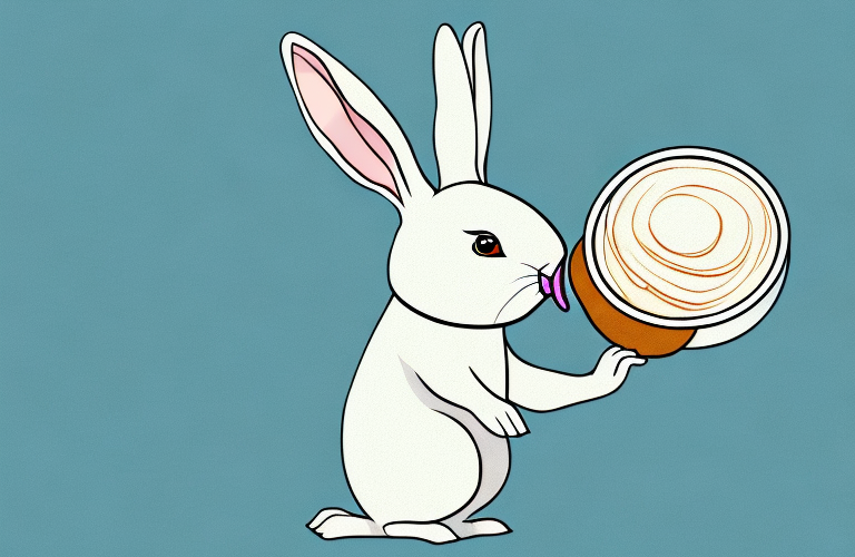 A rabbit eating cream cheese