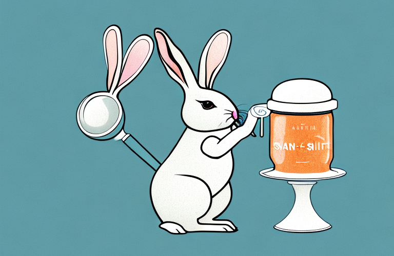 A rabbit eating a salt shaker