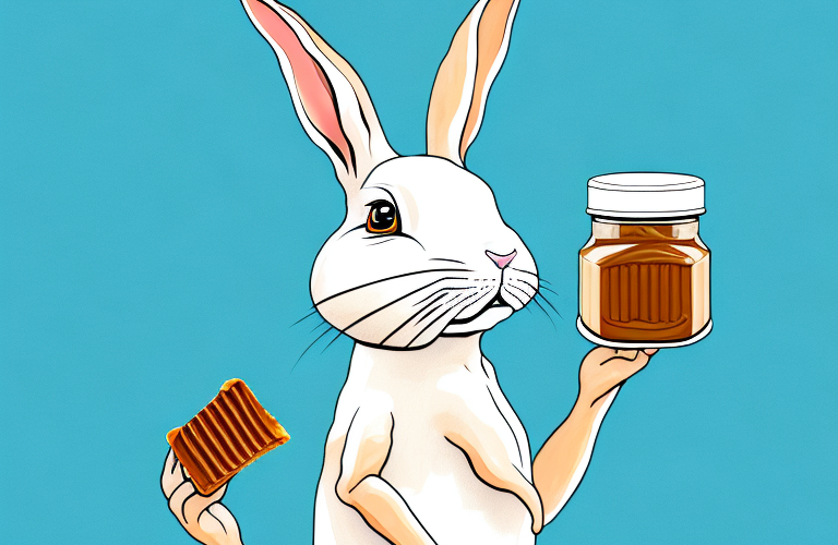 A rabbit eating peanut butter
