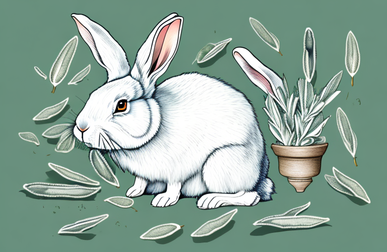 A rabbit eating sage leaves