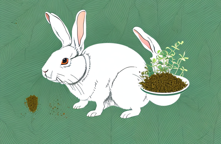 A rabbit eating oregano leaves