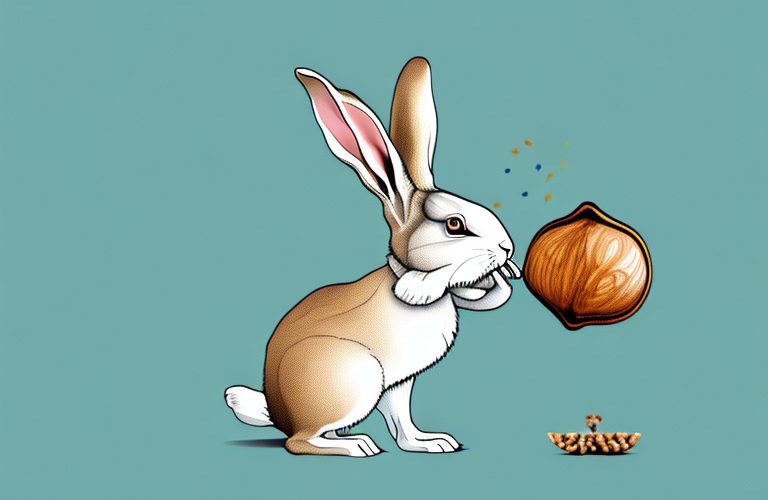 A rabbit eating a nutmeg seed