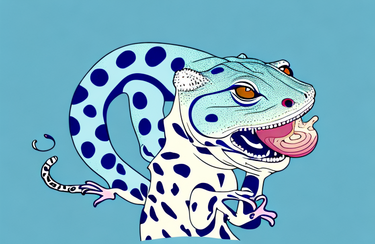A leopard gecko eating a blueberry