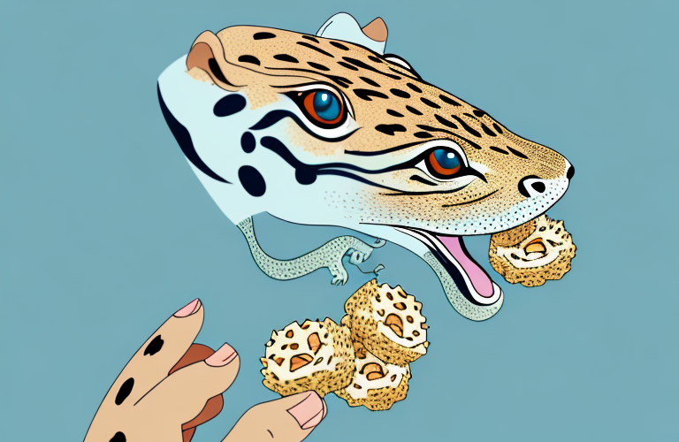 A leopard gecko eating animal crackers