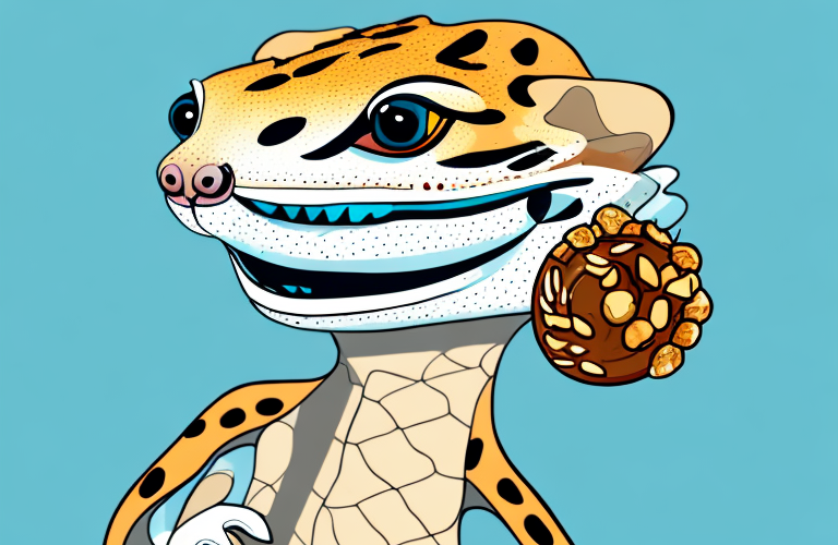 A leopard gecko eating a praline