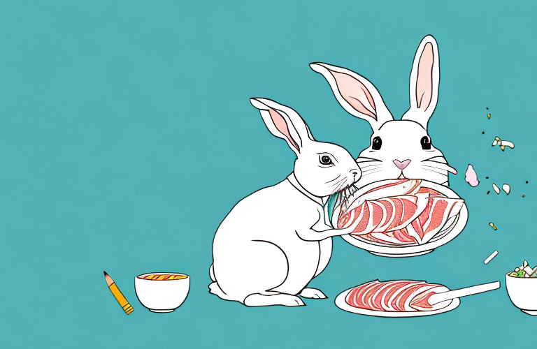 A rabbit eating a tuna fish