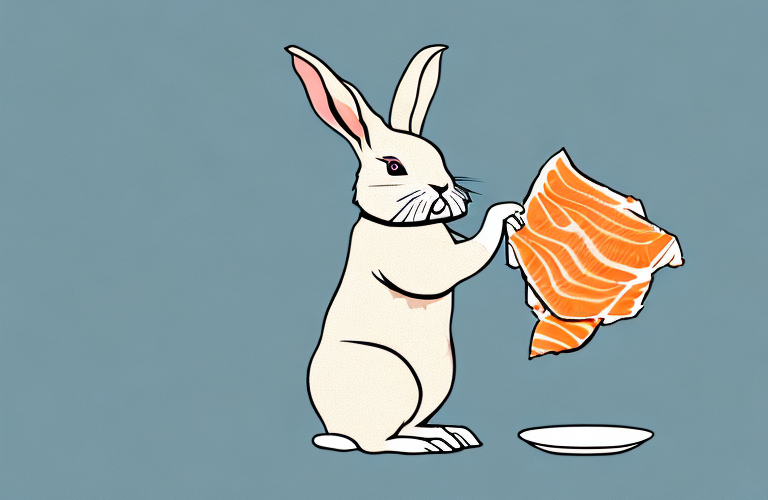 A rabbit eating salmon skin
