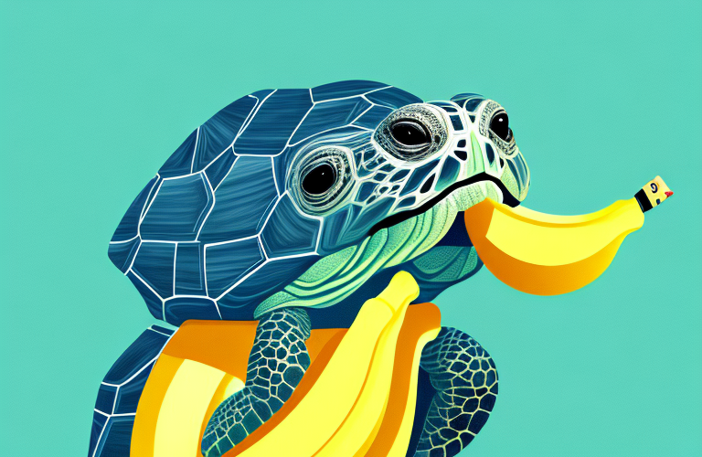 A tortoise eating a banana