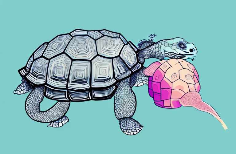 A tortoise eating a dragon fruit