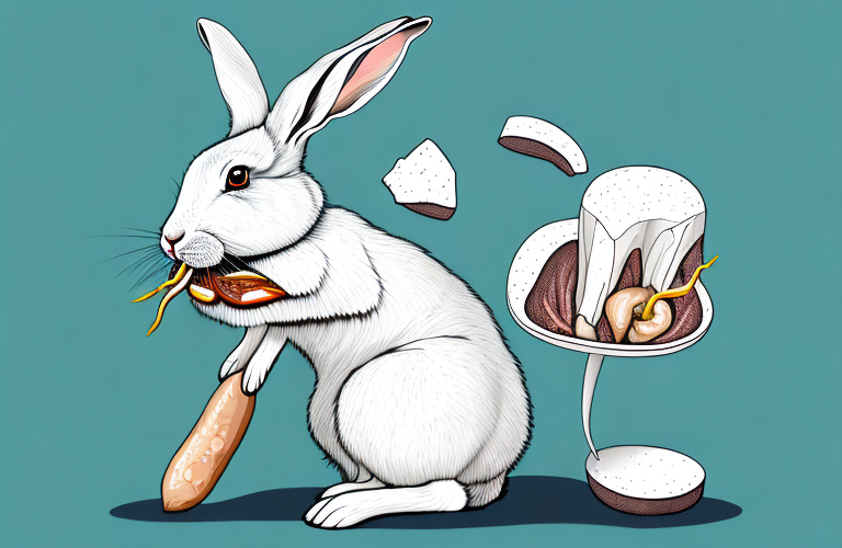 A rabbit eating a bone with marrow inside