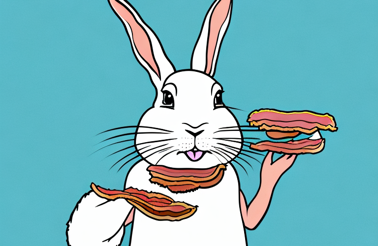 A rabbit eating a piece of bacon