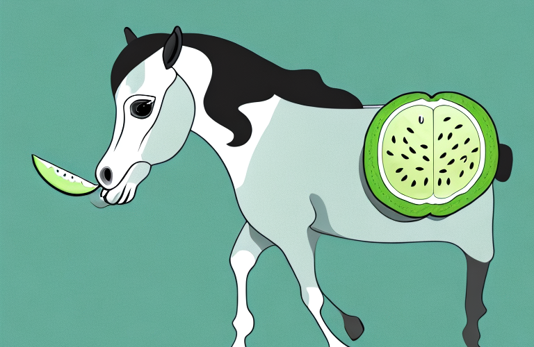 A horse eating a honeydew melon