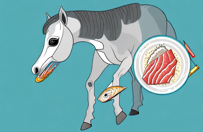 A horse eating a tuna fish