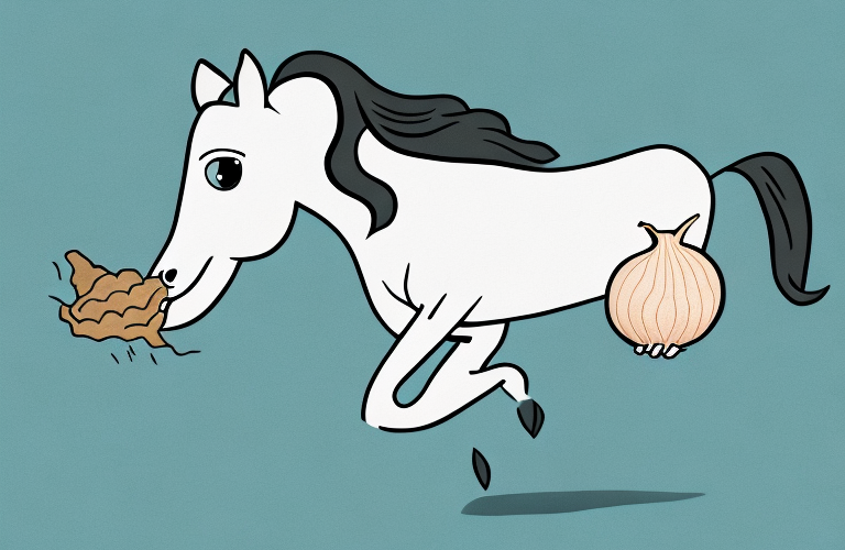 A horse eating an onion