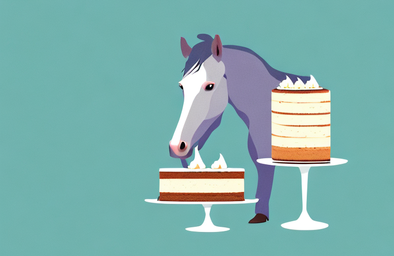 A horse eating a slice of cake