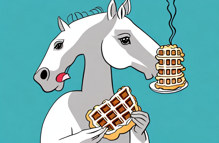 A horse eating a waffle