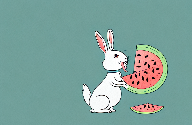 A rabbit eating a slice of watermelon