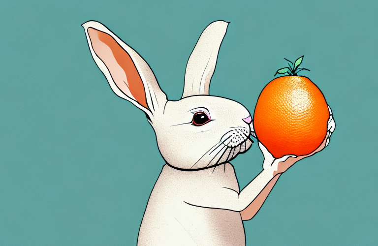 A rabbit eating a bergamot orange
