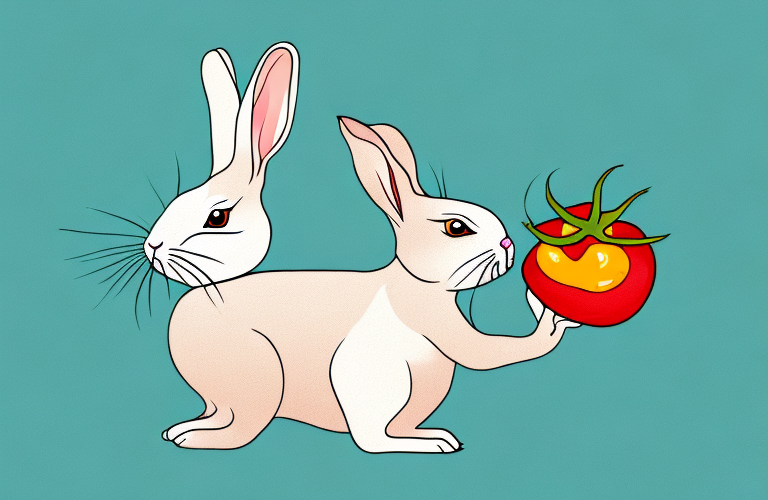 A rabbit eating a tomato