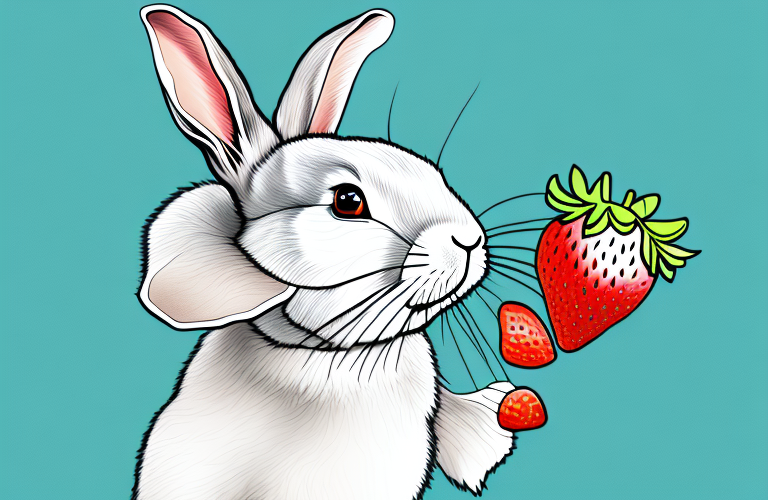 A rabbit eating a strawberry