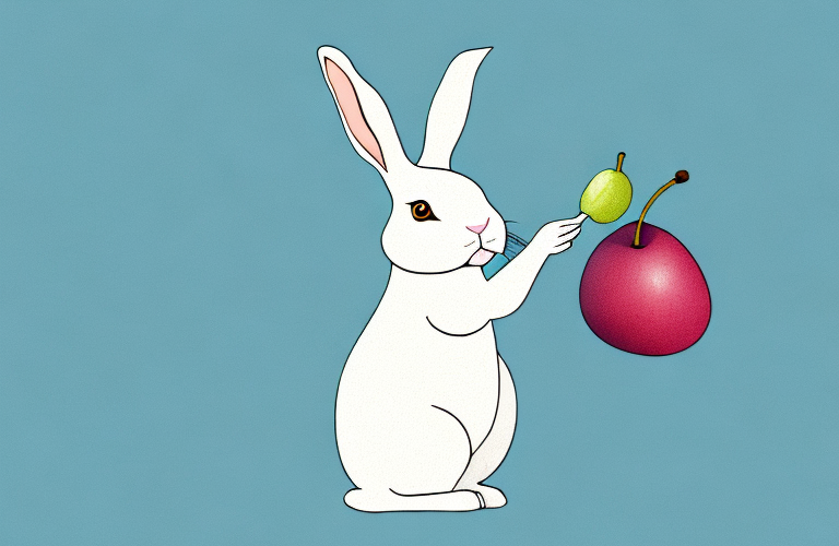 A rabbit eating a plum
