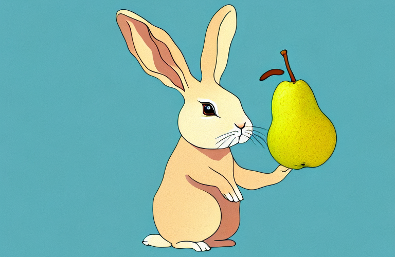 A rabbit eating a pear