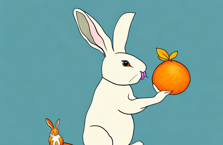 A rabbit eating a mandarin