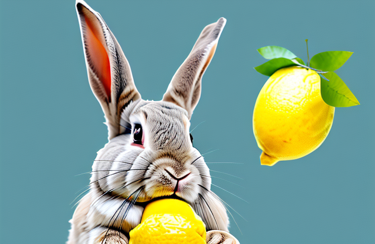 A rabbit eating a lemon