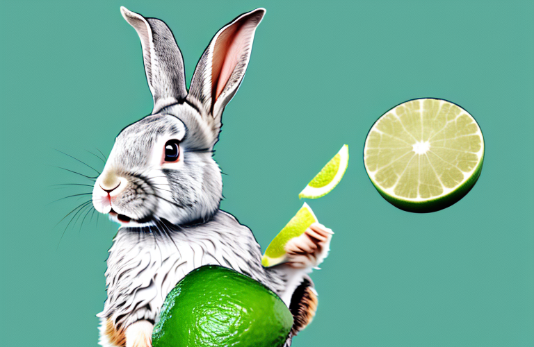 A rabbit eating a lime