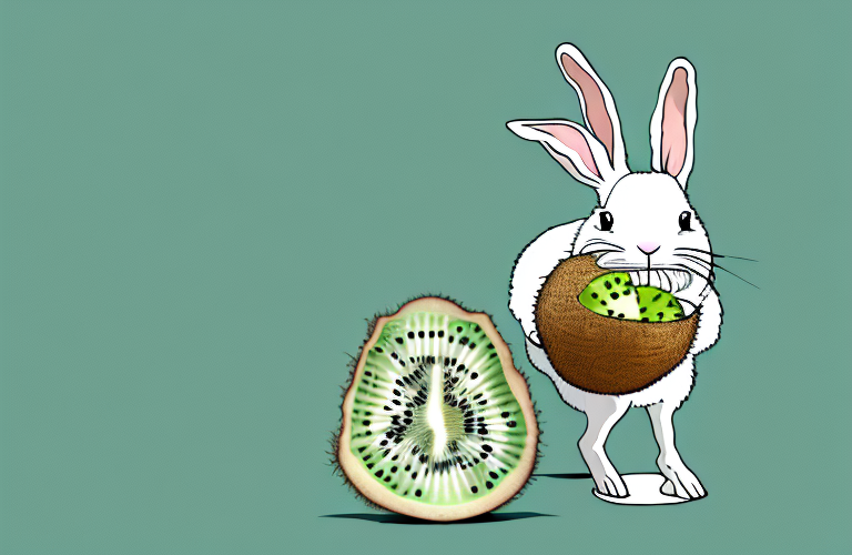 A rabbit eating a kiwi