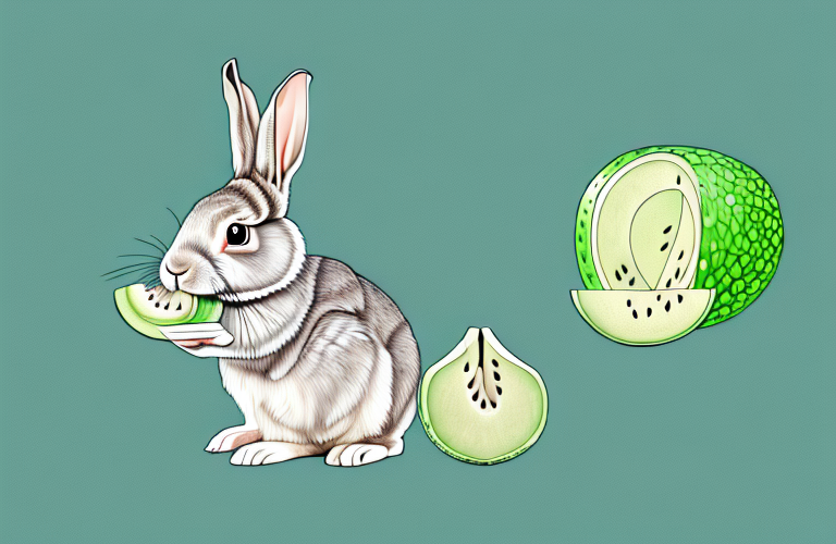 A rabbit eating a honeydew melon