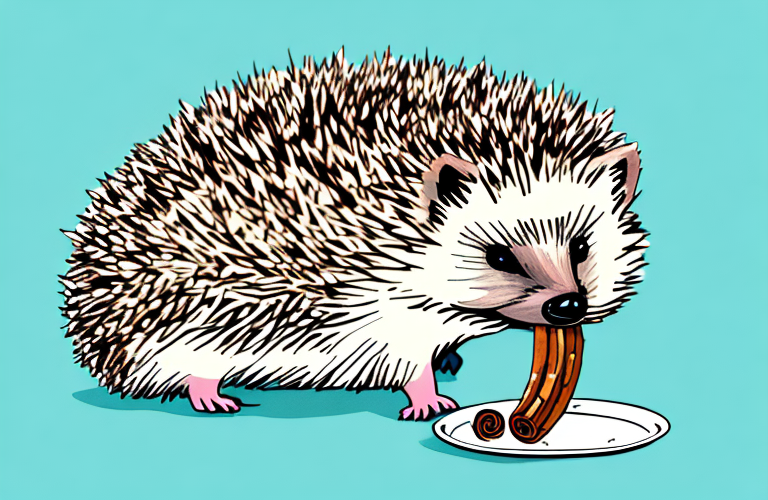 A hedgehog eating a cinnamon stick