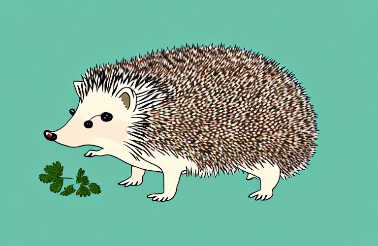 A hedgehog eating coriander leaves