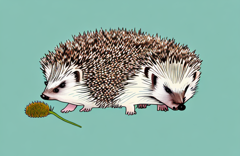 A hedgehog eating a costmary plant
