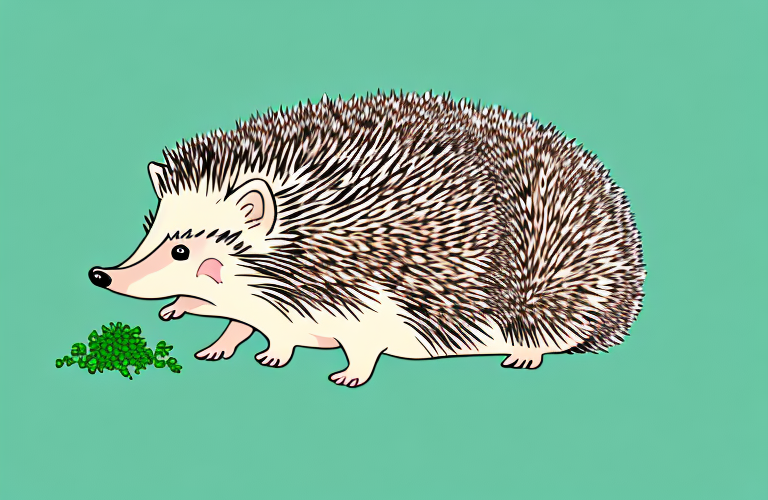 A hedgehog eating a sprig of cilantro
