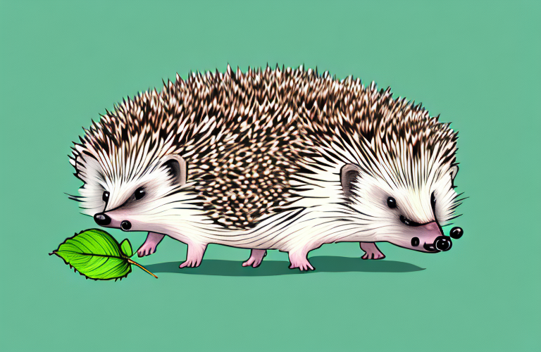 A hedgehog eating a leaf of holy basil
