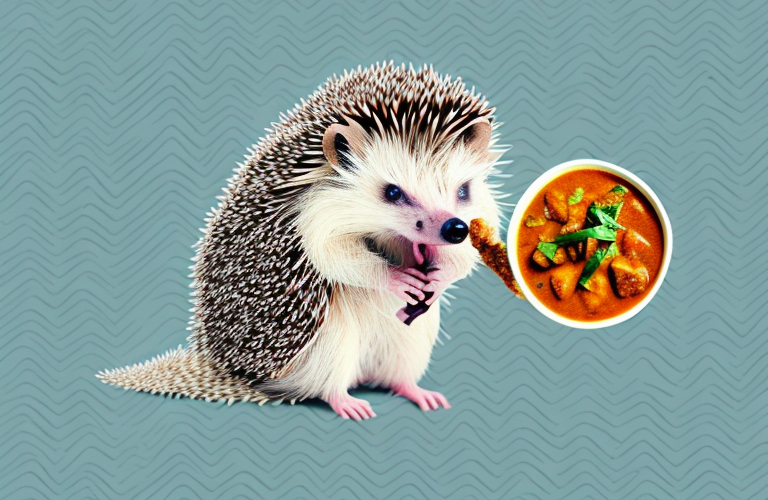 A hedgehog eating curry