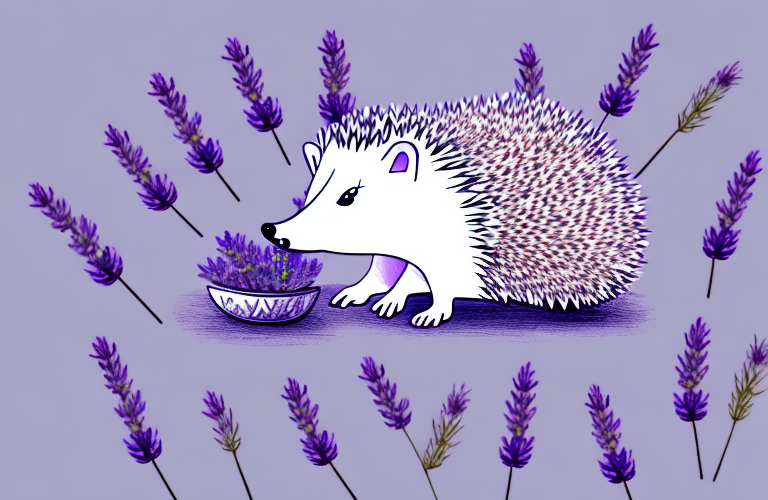 A hedgehog eating lavender flowers