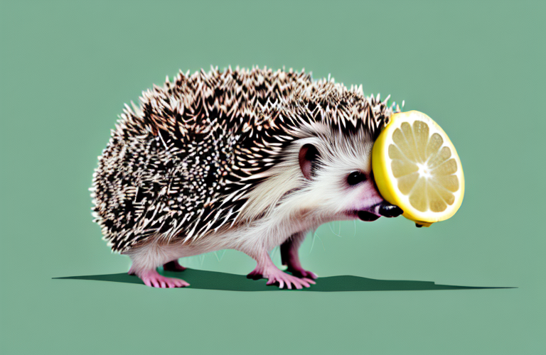 A hedgehog eating lemon grass
