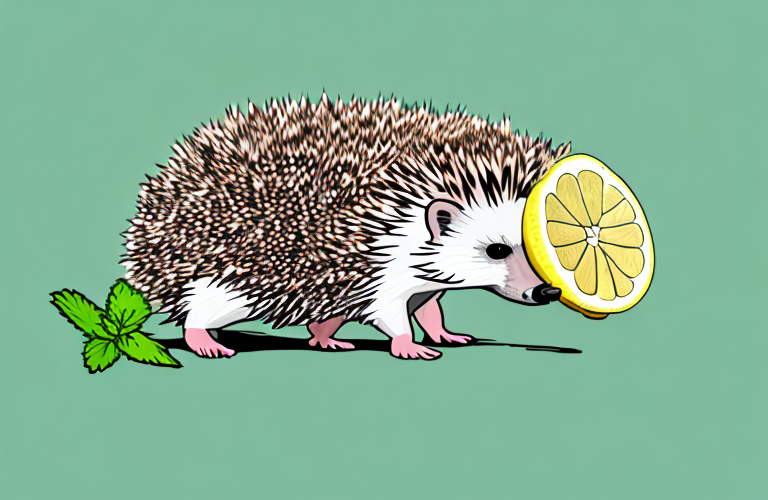 A hedgehog eating lemon balm leaves