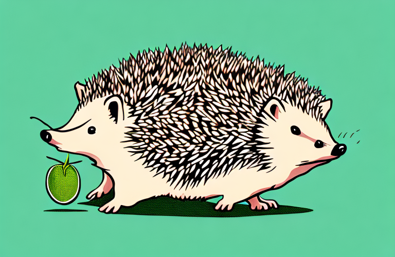 A hedgehog holding a green olive in its paws
