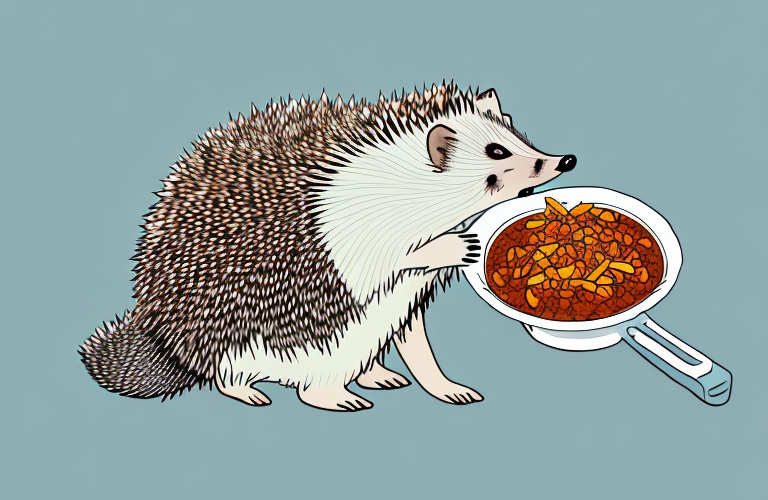 A hedgehog eating chili