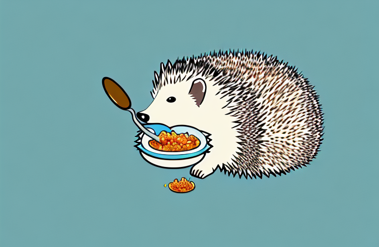 A hedgehog eating relish from a spoon