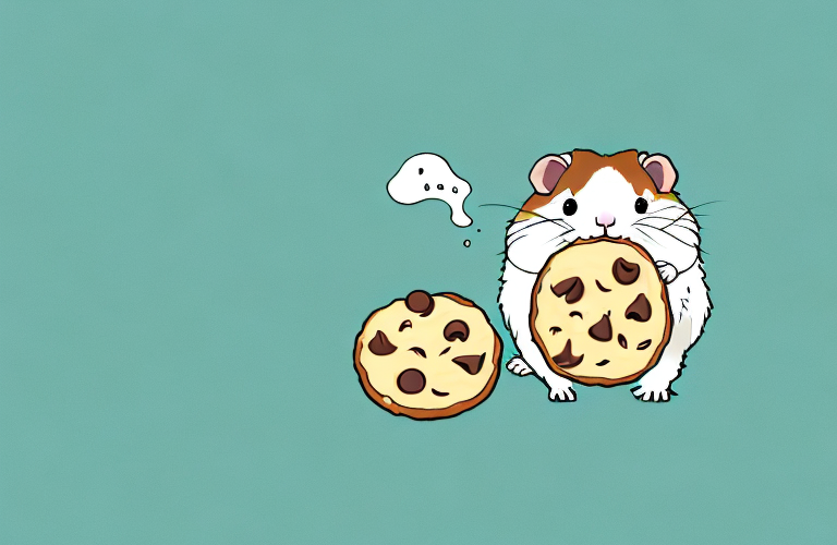 A hampster eating a chocolate chip cookie